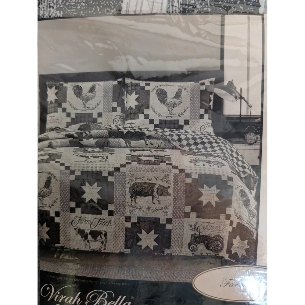 Virah Bella Quilt Set Full Queen Grey White NEW Farm Life Patchwork DQ10055FQ
